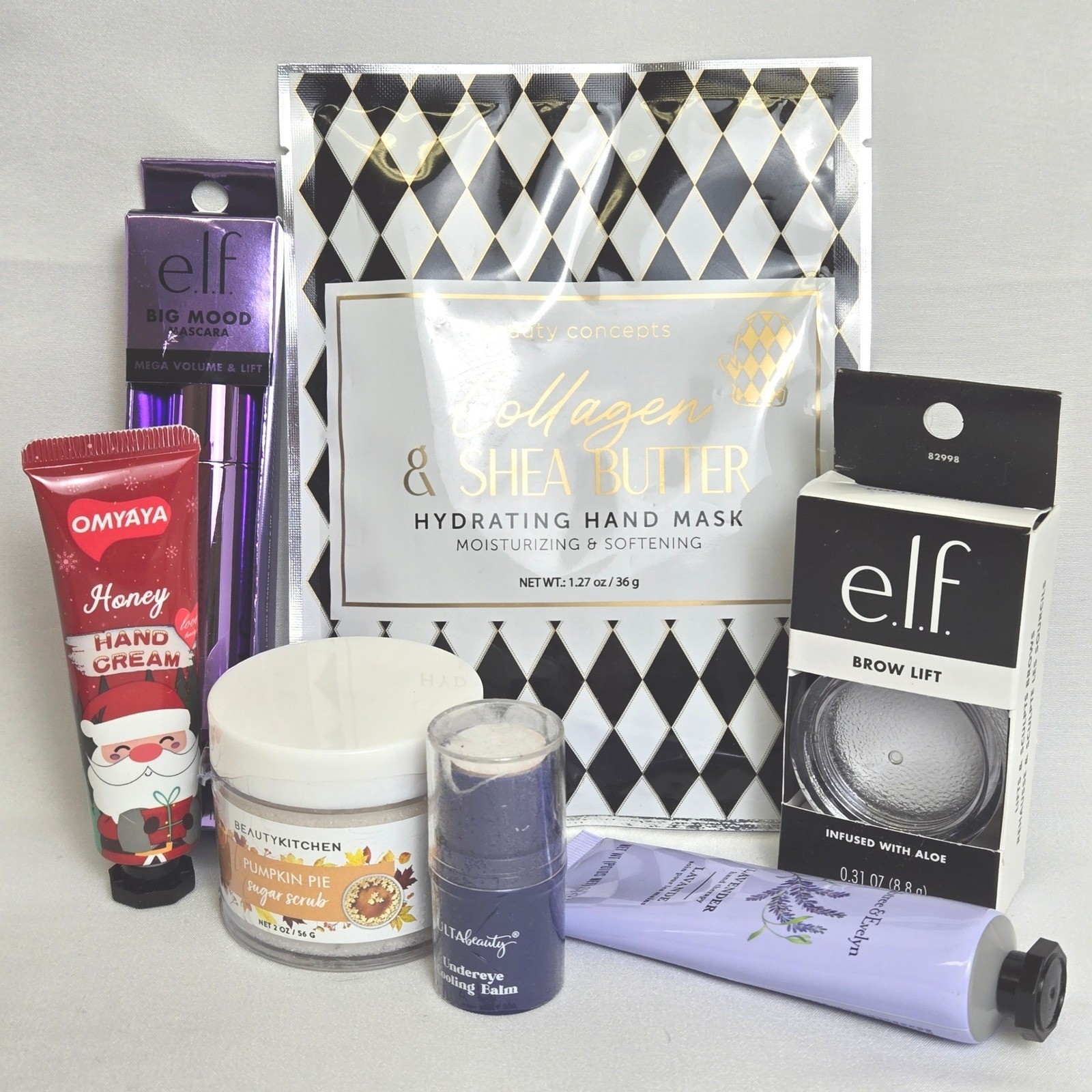 Makeup Skincare Bundle: Mascara, Hand Mask, Brow Lift, Lotions, Balm, Scrub, New