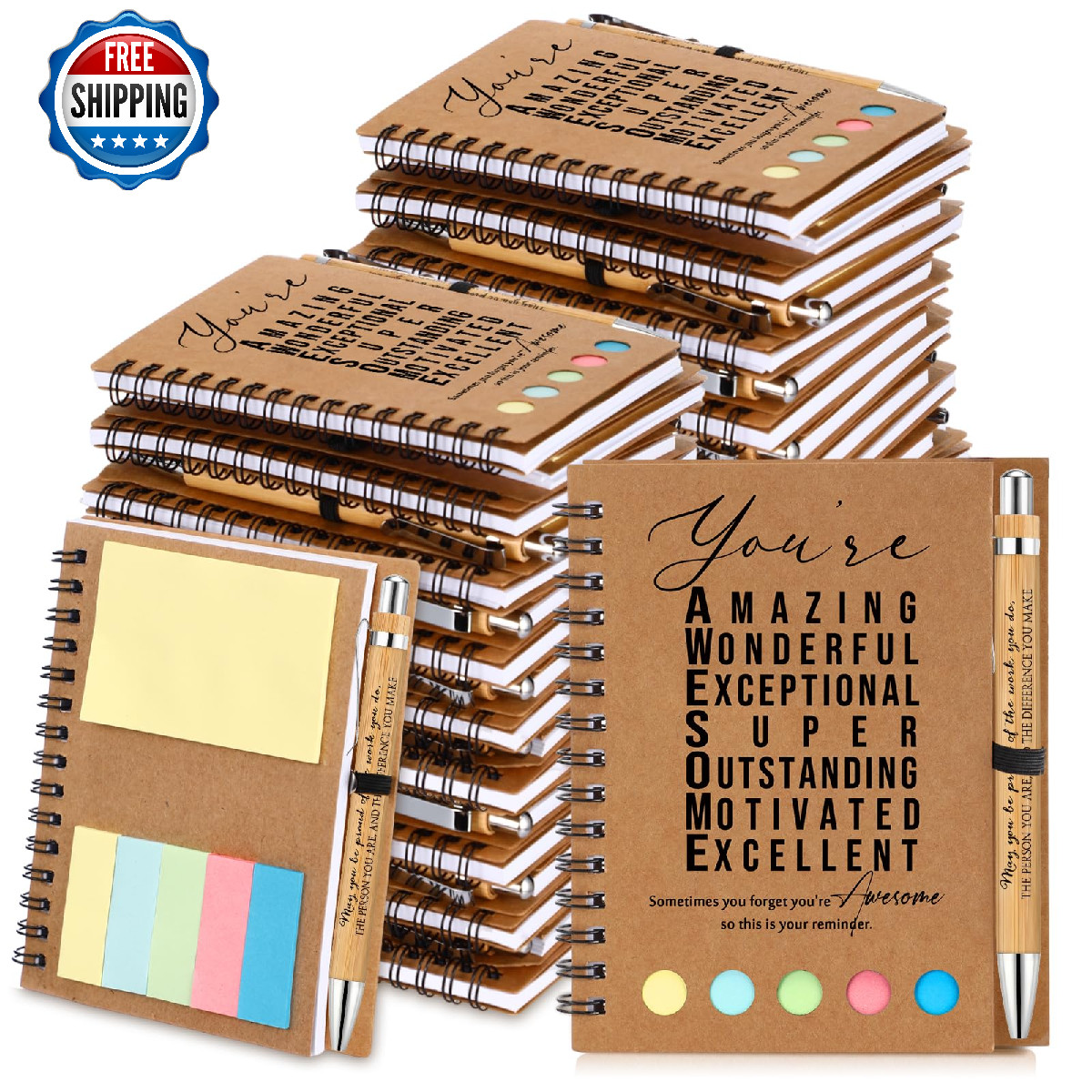 Jetec 25PK Inspirational Spiral Notebooks with Pens & Sticky Notes Gifts
