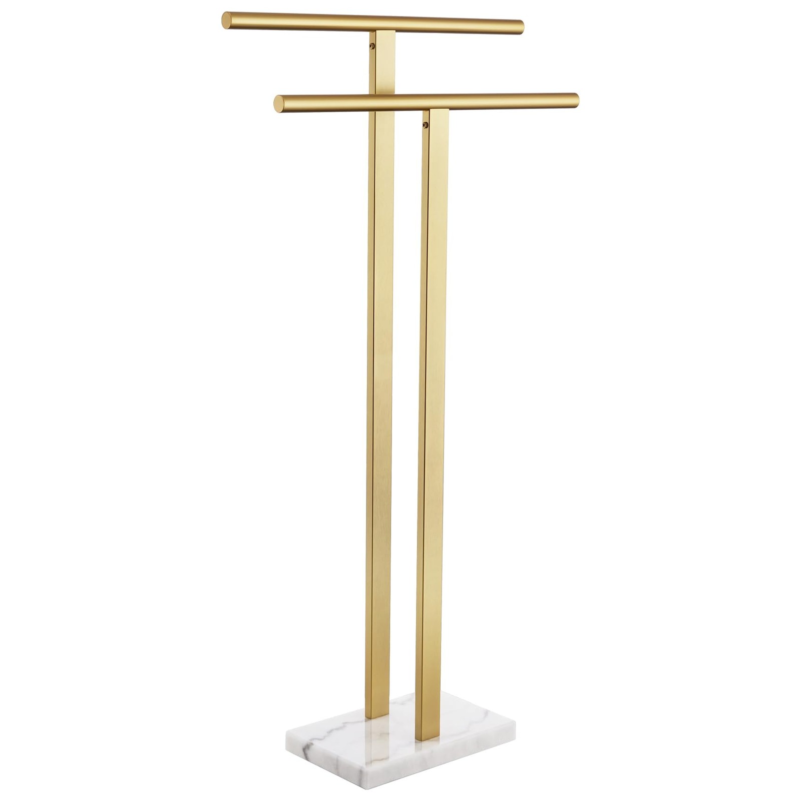 KOKOSIRI Standing Bathroom Towel Rack, 2-Tier Holder, Marble Base, Stainless Ste