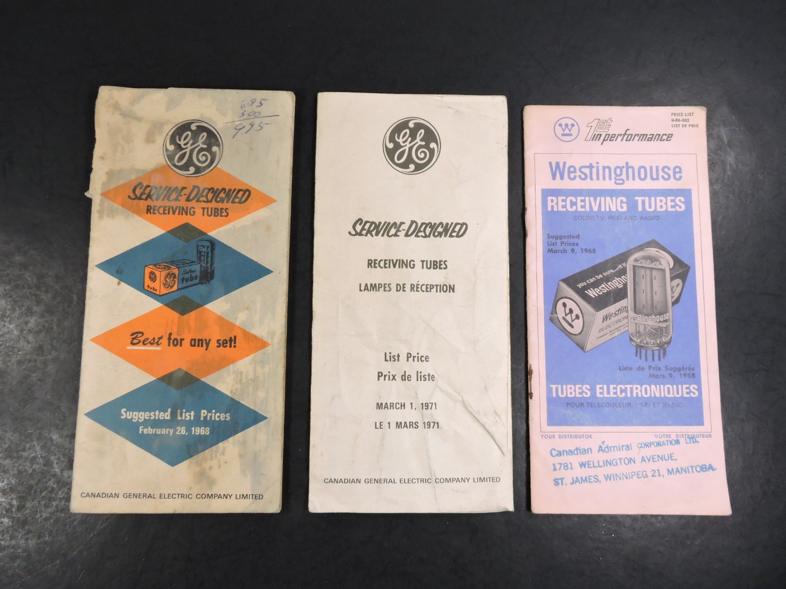 Vintage 1968 - 1970 era General Electric  & Westinghouse Vacuum Tube Price Lists