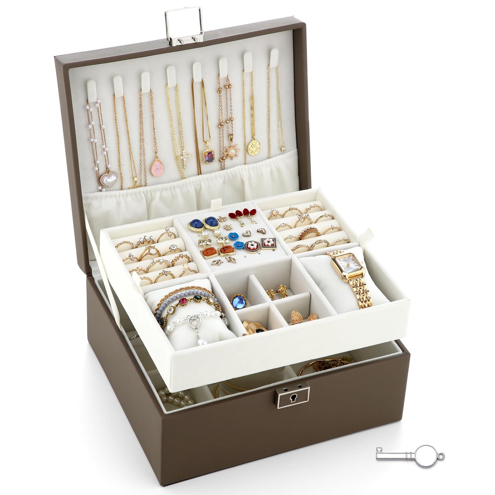 Jewelry Organizer Boxes for Women,Travel Jewelry Case, 2 Layers Removable Jew...