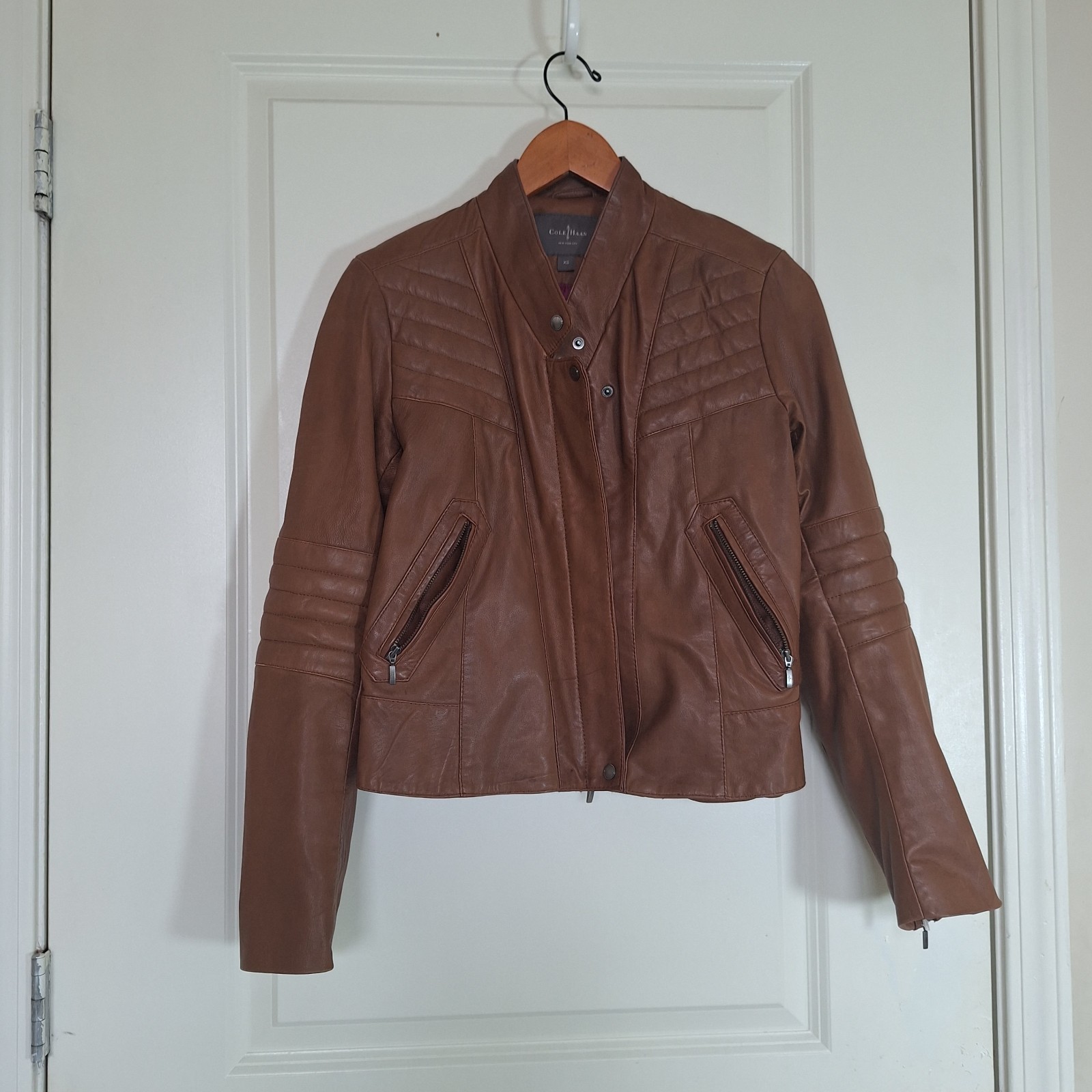Cole Han Men's Tan Moto Biker Bomber Jacket Size XS