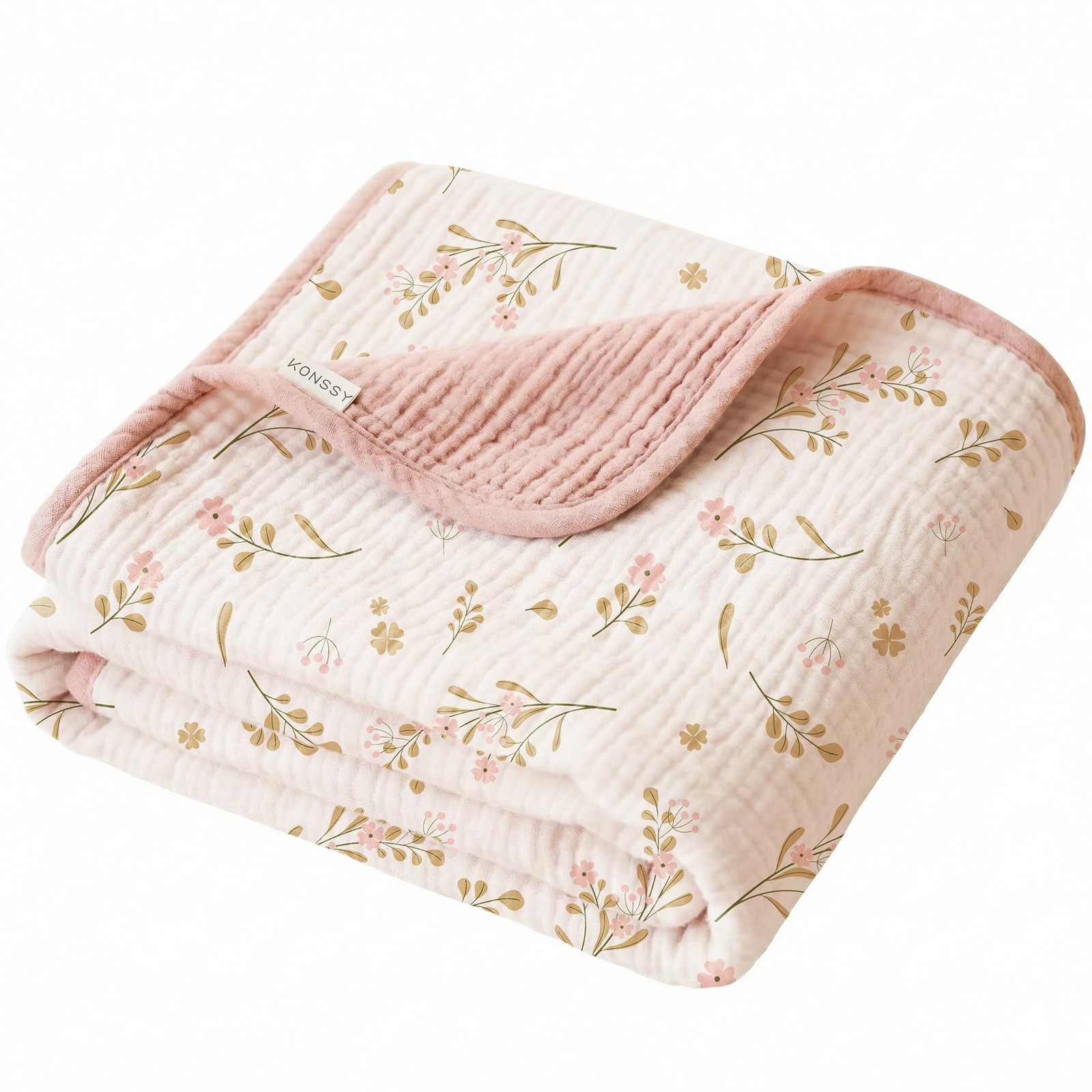 Konssy Muslin Baby Blankets for Girls Boys, 100% Cotton Crib 40"x36", Floral 