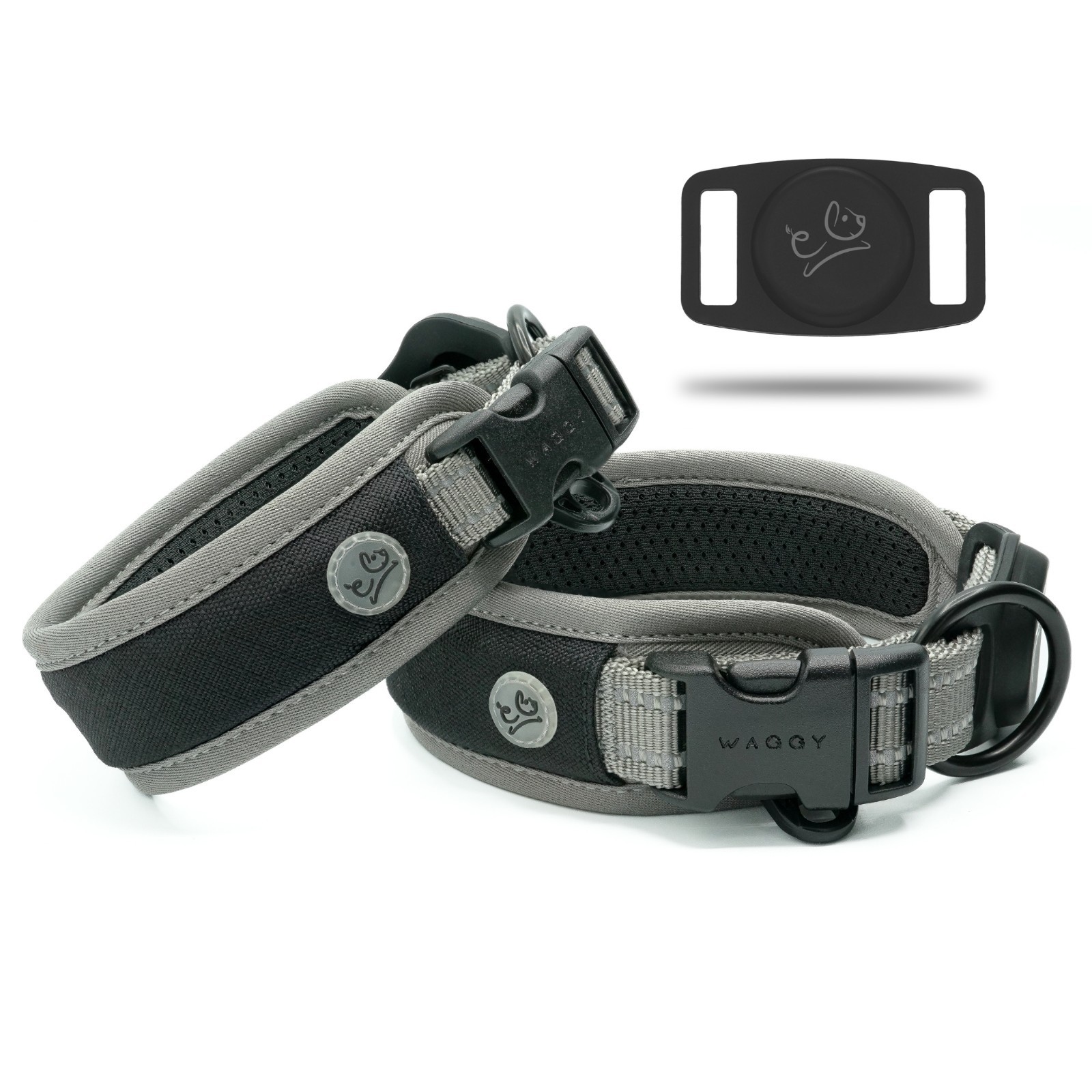 Airtag Dog Collar, Air Mesh Ultra Soft Padding - 3M Reflective Stitching - GREY