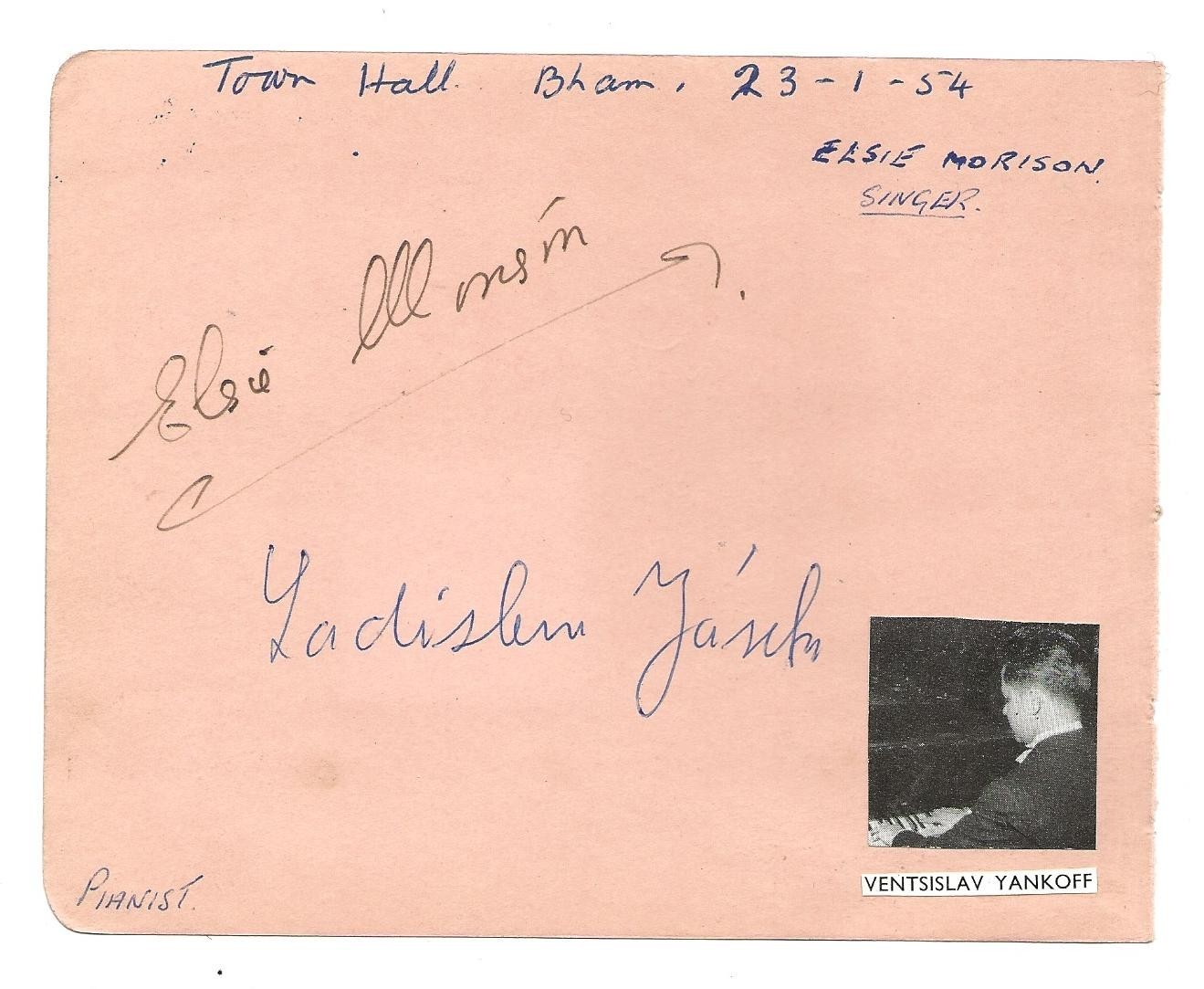 ELSIE MORISON OPERATIC SOPRANO & LARRY ADLER RARE ORIGINAL AUTOGRAPHED PAGE +