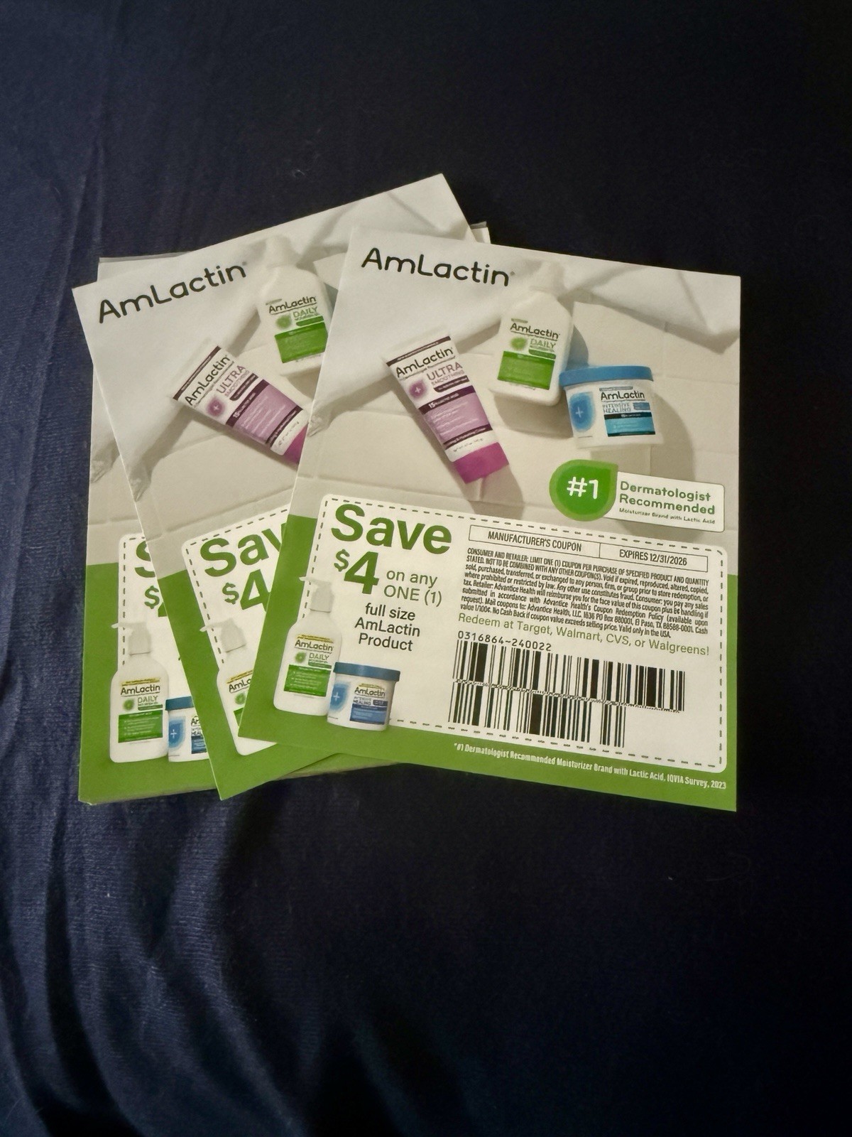 AmLactin $4 off Any Product X 3 coupons EXP 12/31/26 $4 Off Coupon Skincare Pro