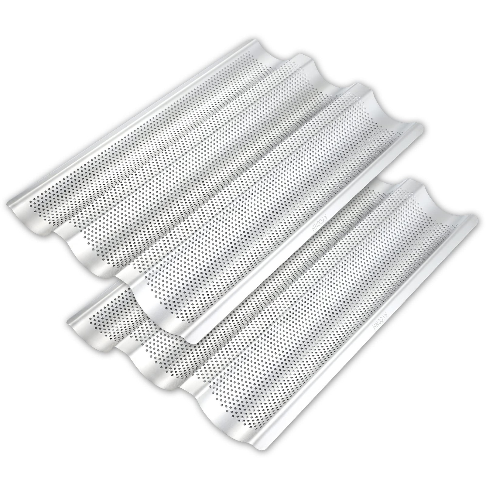 AYCCNH 2 Pack Stainless Steel French Baguette Bread Pan, 2 Pans, Sliver 