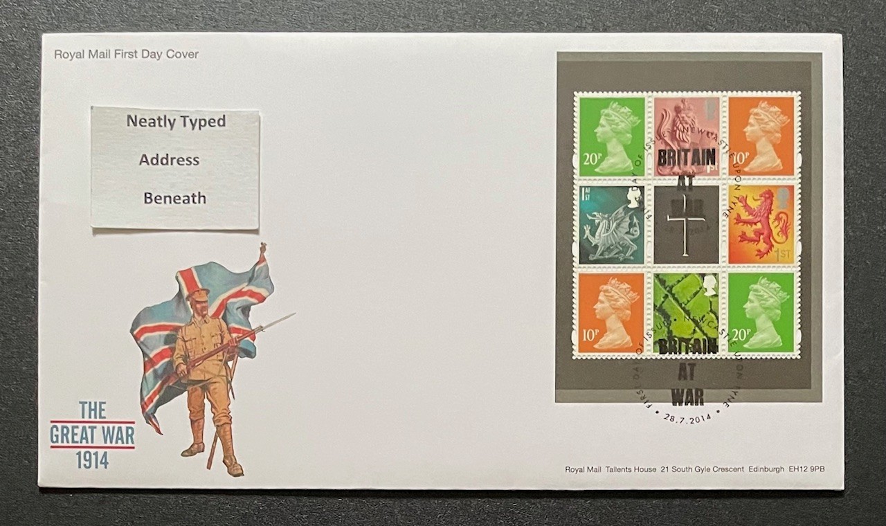 2015 The Great War DY11 Prestige Booklet Pane RM FDC. With Newcastle SHS.
