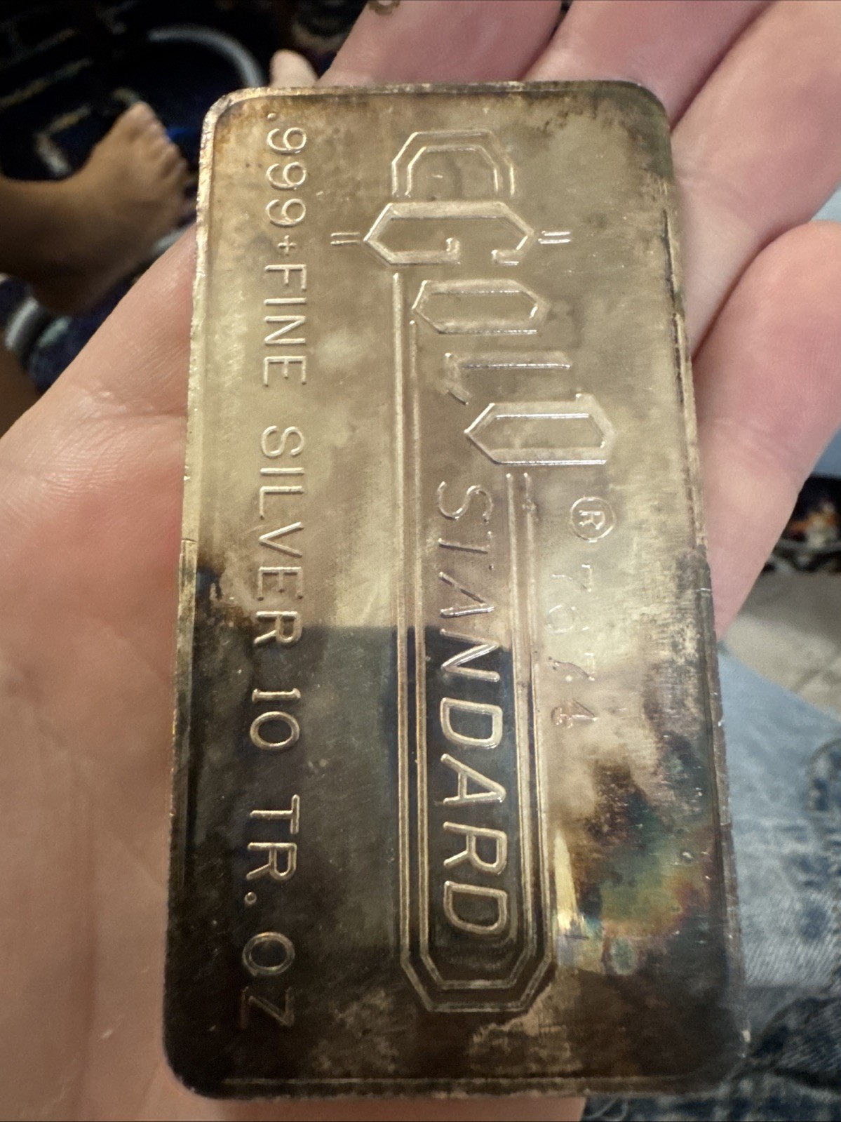 10oz .999 Fine Silver Engelhard Gold Standard Bar Serial No.7674 Rainbow Tone!