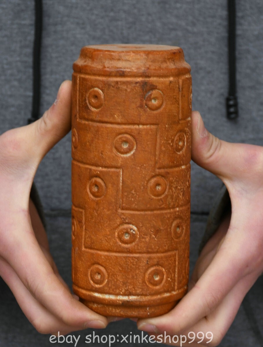 6" Old Chinese Hongshan culture Old Jade Carving Jade Zong Statue