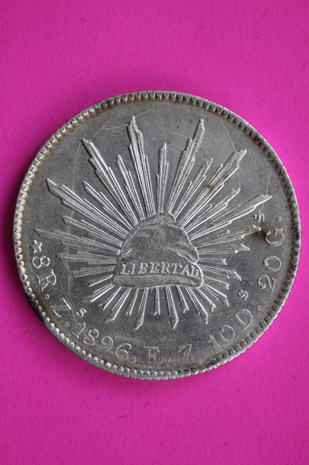 1896 Mexico ZsFZ 8 Reales Libertad Silver Coin  .903 Fine Authentic & Real 0816N