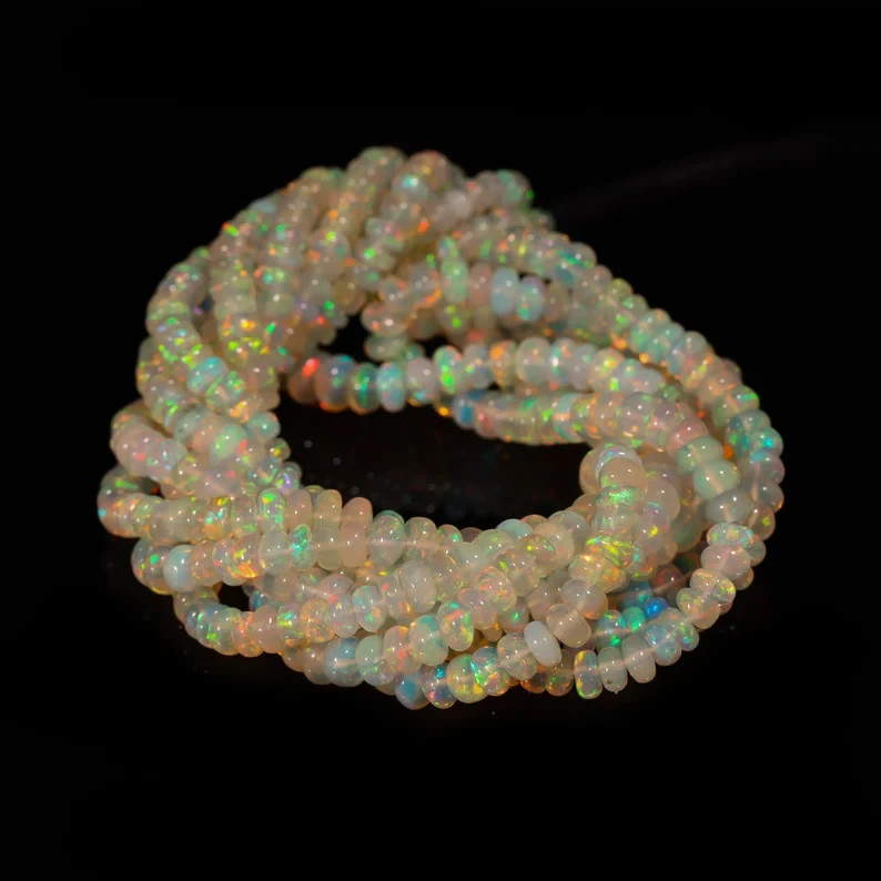 +++Natural Ethiopian Opal Roundel 4x6 mm Gemstone Beads Strand 8"