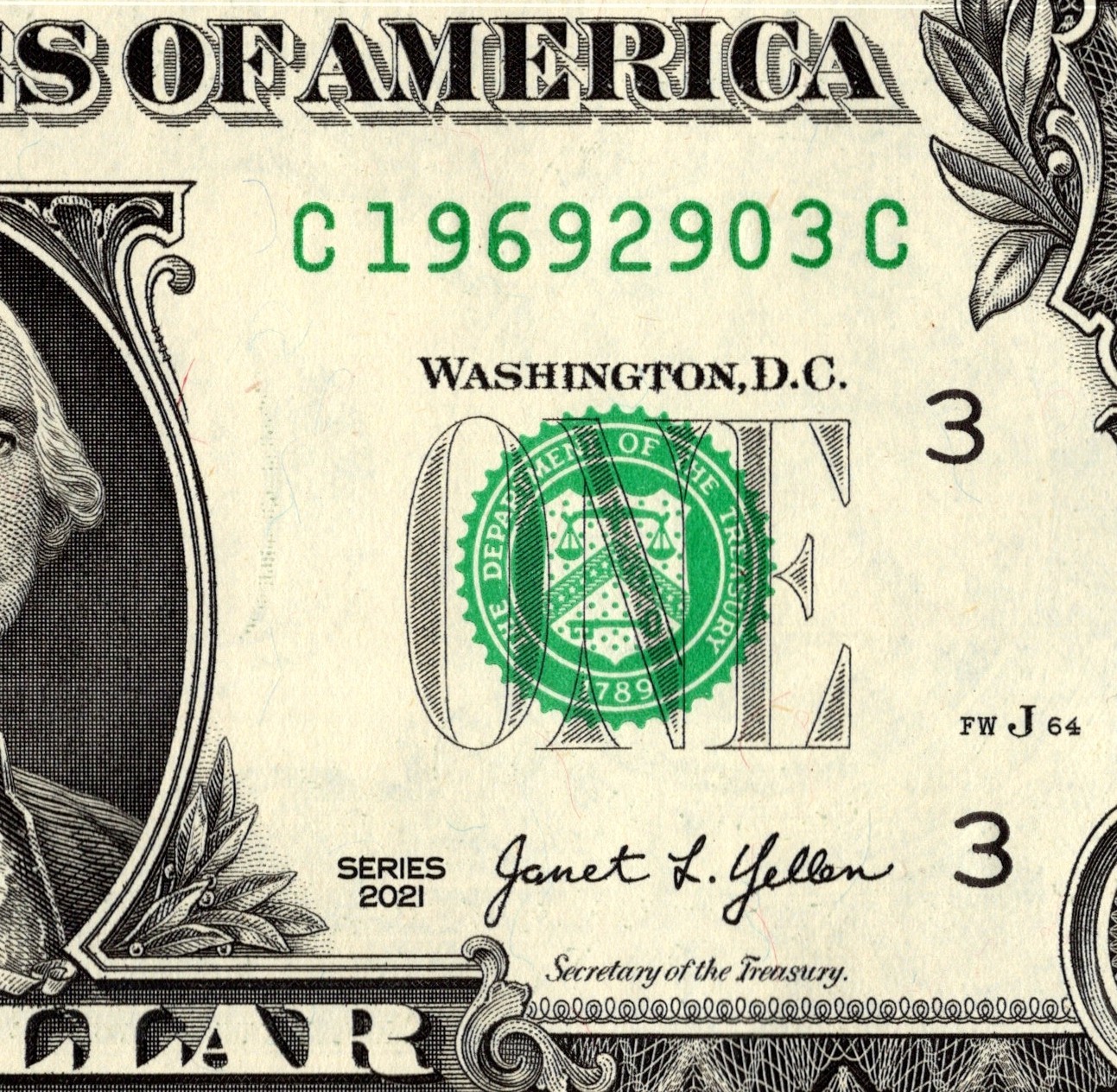 March 29 1969 Birthday note Fancy Serial Number One Dollar bill C19692903C