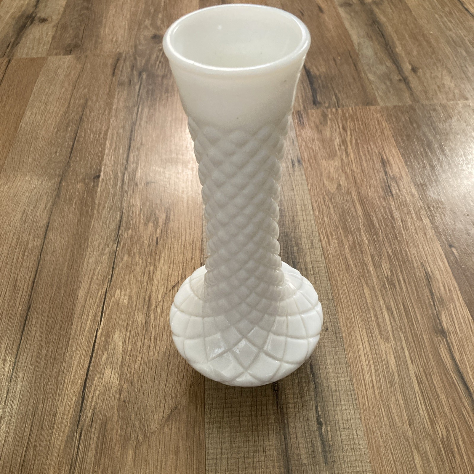 Vintage Hoosier Quilted Pattern White Milk Glass Bud Vase