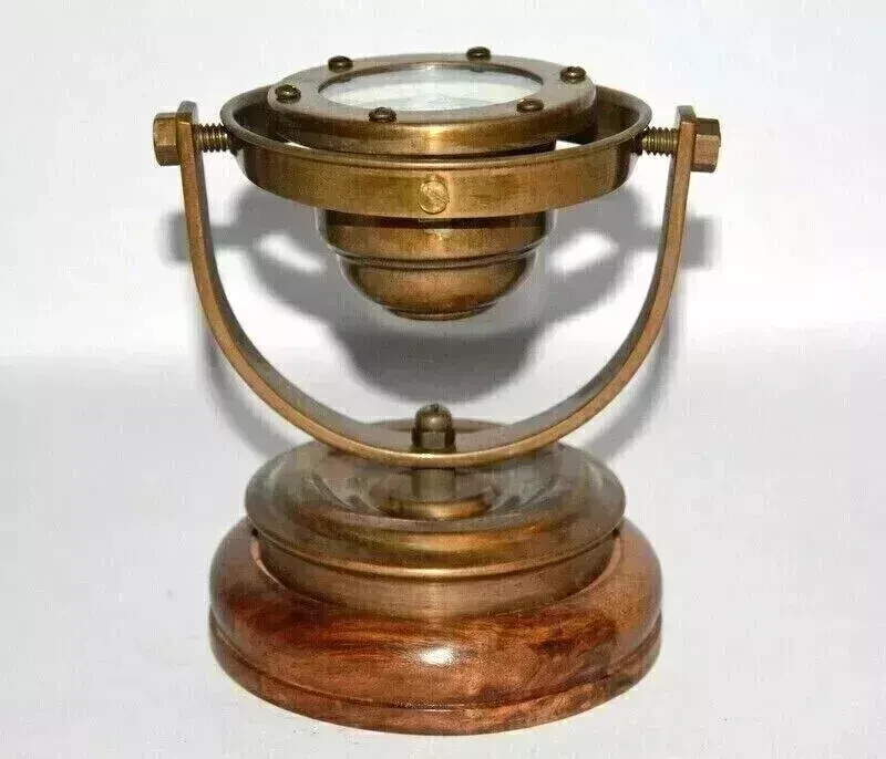 Antique brass nautical gimbal compass vintage ship binnacle gimballed gift