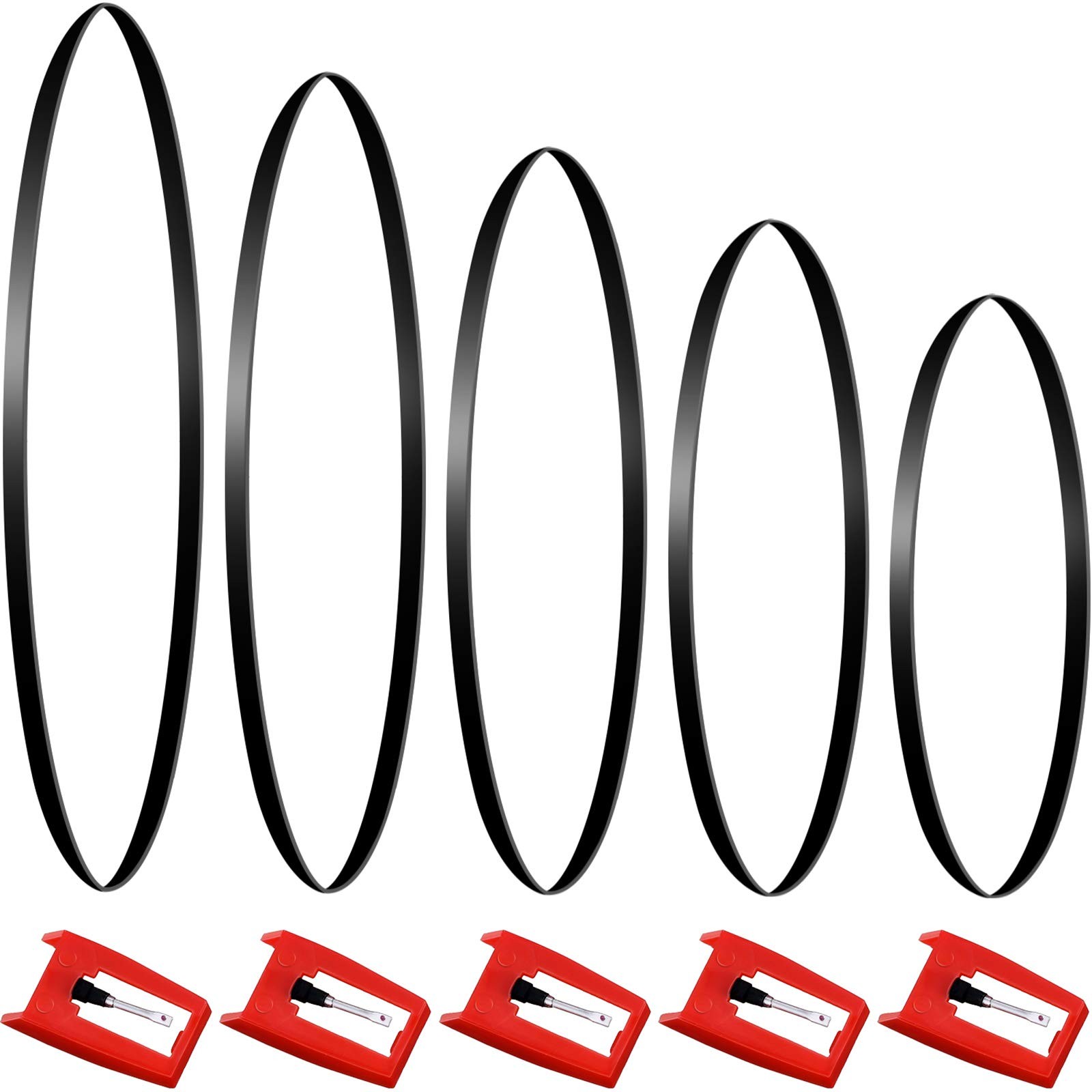5 Pieces Turntable Belt with 5 Record Player Needle, Replacement Black 