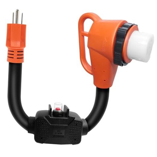 Overload Protection RV 50 Amp to 110 Adapter Cord with Circuit Breaker, 15 