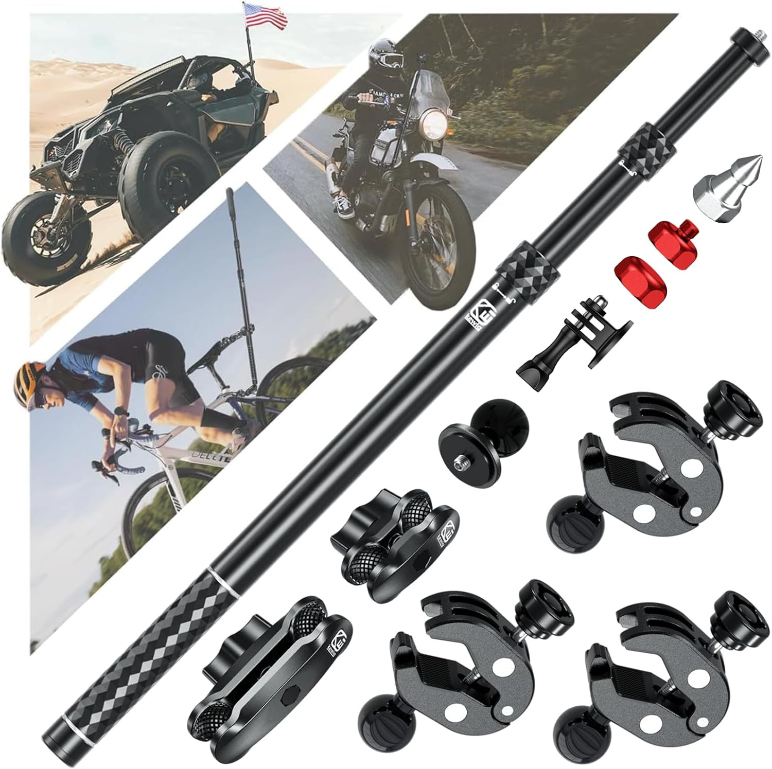 Aluminum Alloy Motorcycle Camera Mount Kit for Gopro Insta360 DJI, 360° Rotating