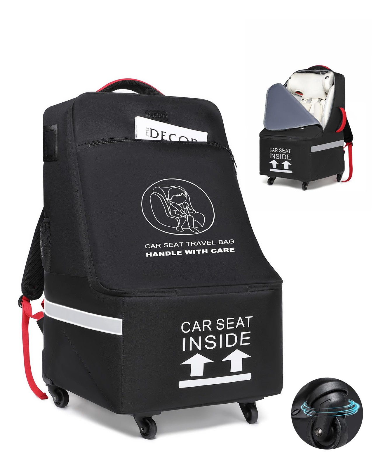 Car Seat Travel Bag for Airplane with Wheels, Padded Baby Carseat Backpack fo...