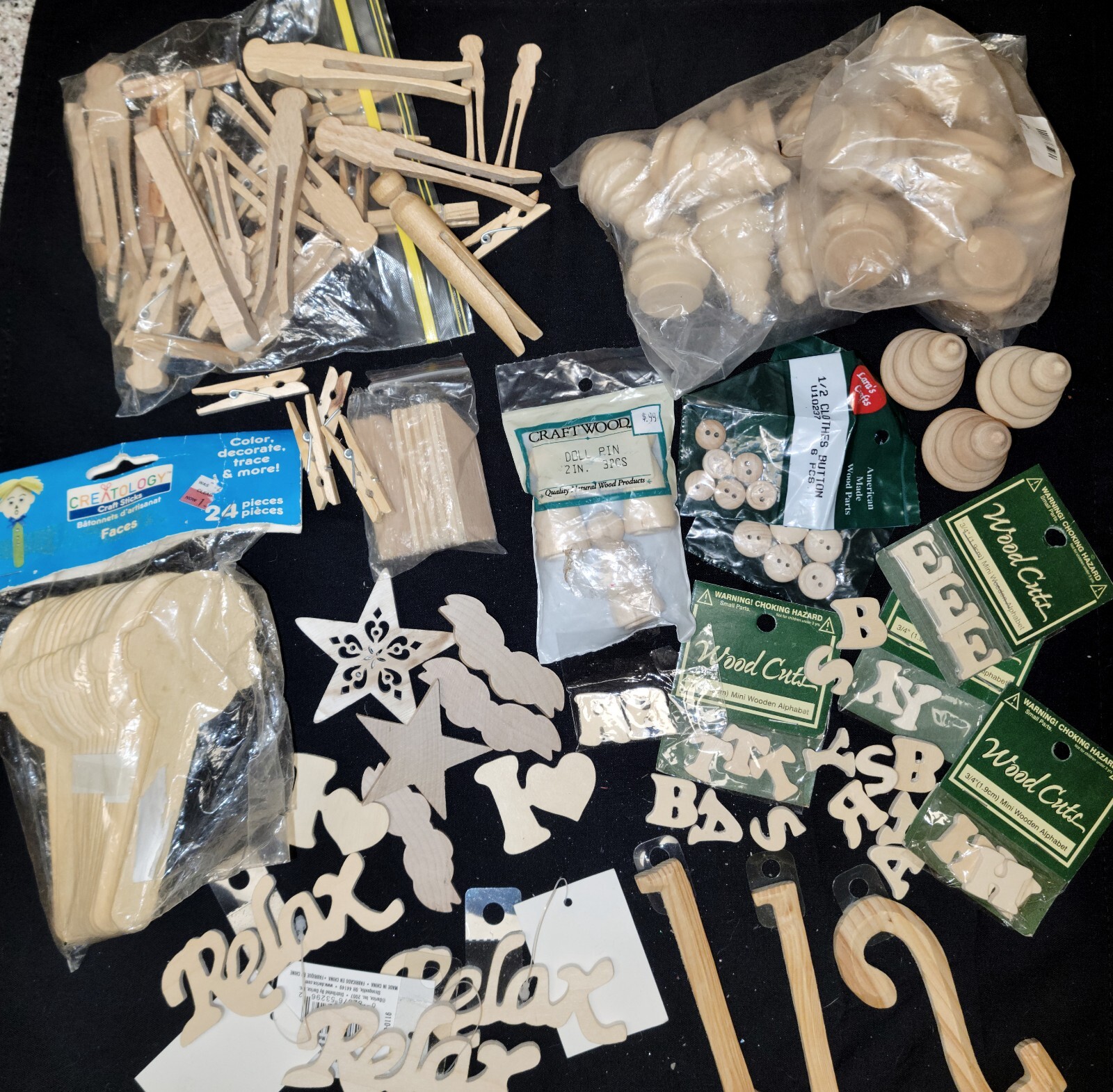 Mixed Lot Unfinished 1.5 lb. Wood Craft Pieces NEW & Opened Assortment Dollhouse