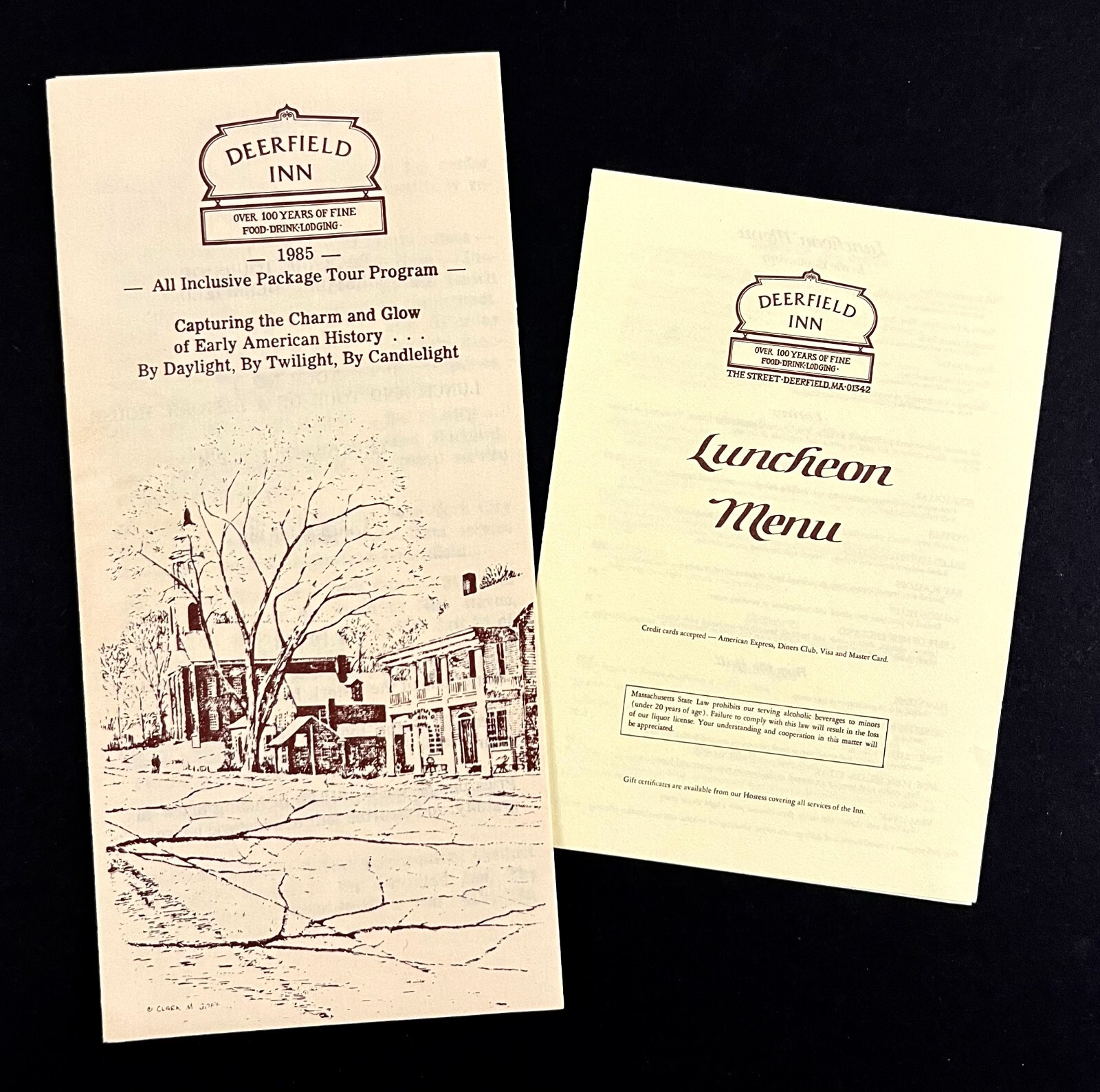 1985 Historic Deerfield Inn Massachusetts VTG Travel Brochure Menu Tour Packages