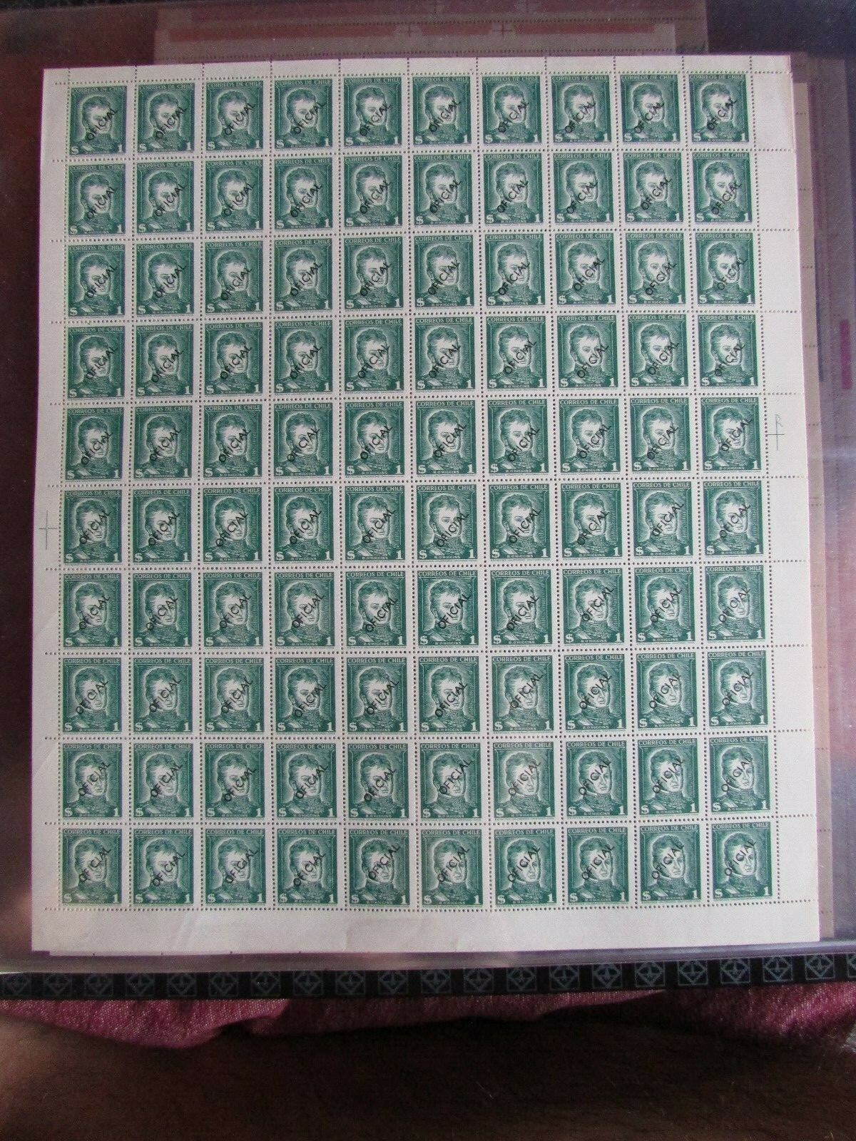 CHILE 1952-55 Full sheet O'Higgins OVERPRINT OFICIAL X-RARE MNH