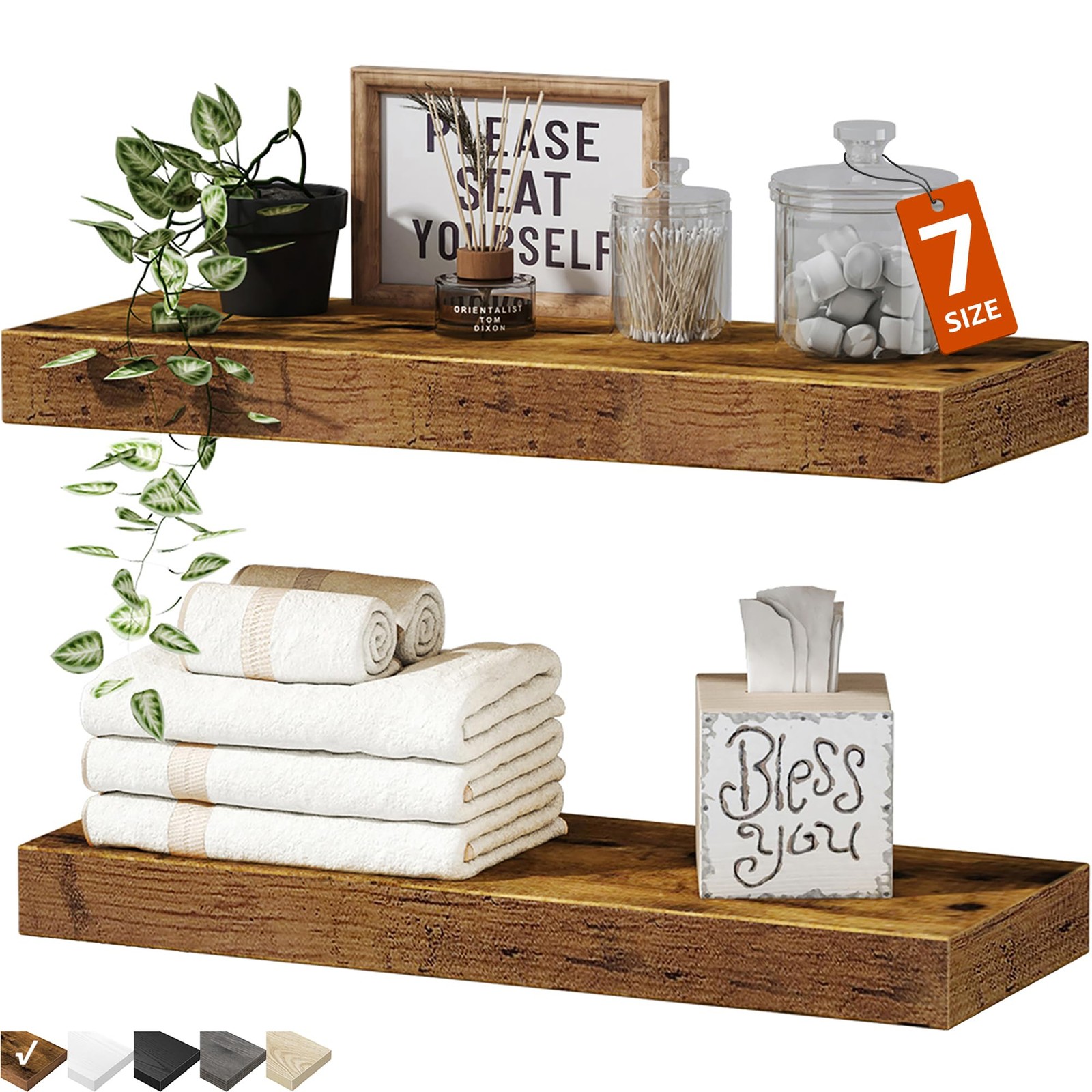 QEEIG Rustic Brown Floating Shelves Wall Mounted - Bathroom, Kitchen, Farmhouse 