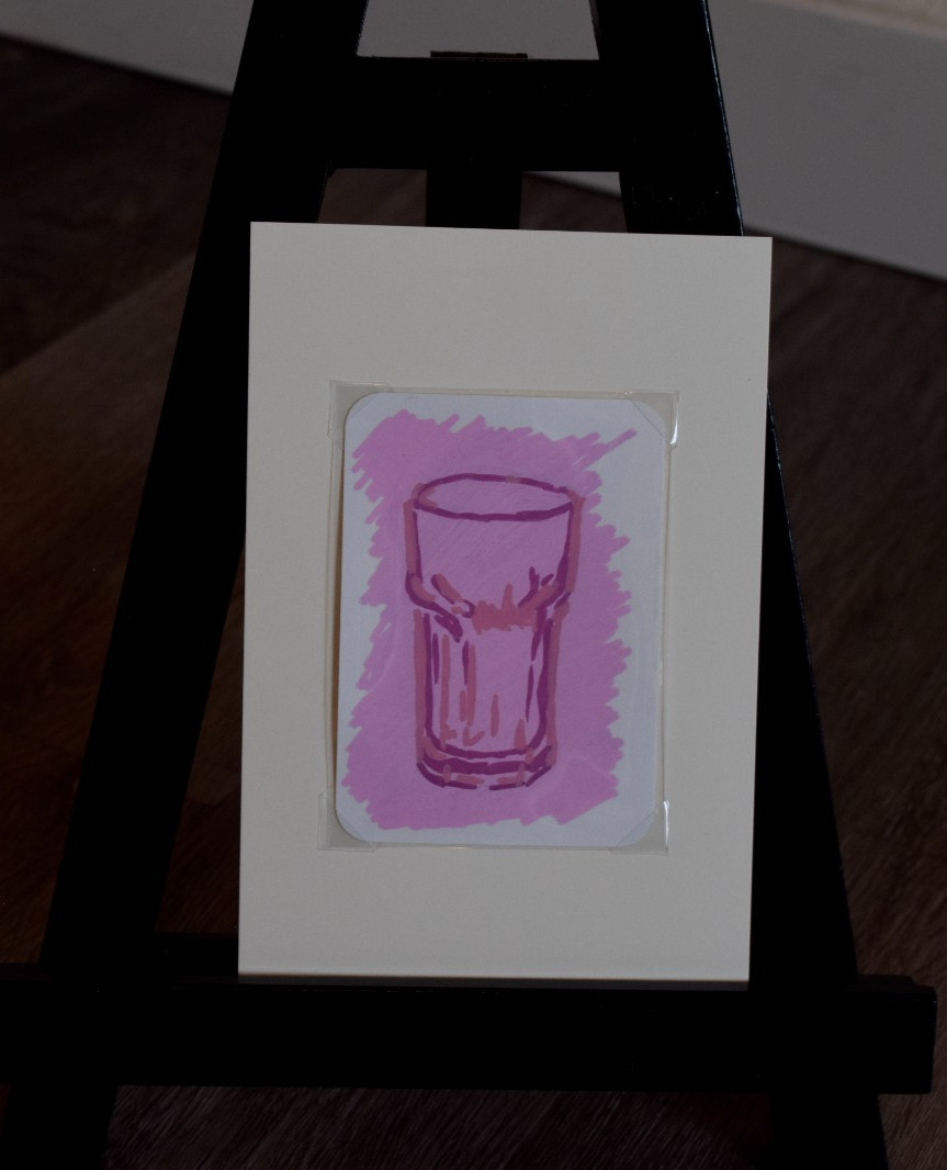 ACEO original art cards by Carly 3/14 -"Blush Glass Collection" Pink Glass Cup
