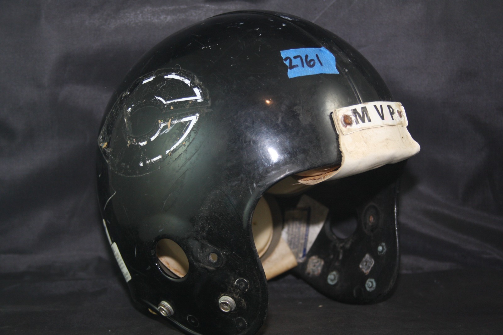 Vtg 1980s Used Worn Medalist Gladiator MVP Adult Game Black Football Helmet P