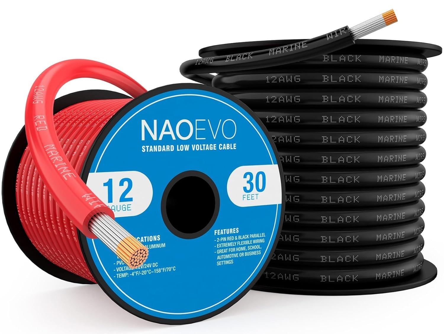 12 Gauge Marine Wire, 12 AWG Tinned Copper PVC Marine Grade Wire, IP68 Waterproo
