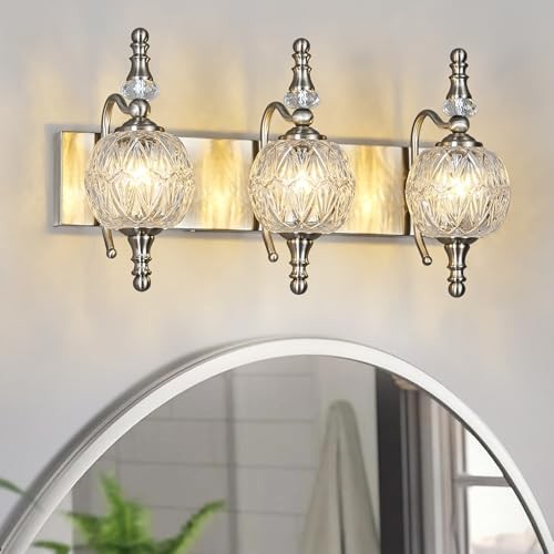 Modern Crystal Bathroom Vanity Lights Fixtures Over Mirror 3-Light Nickel