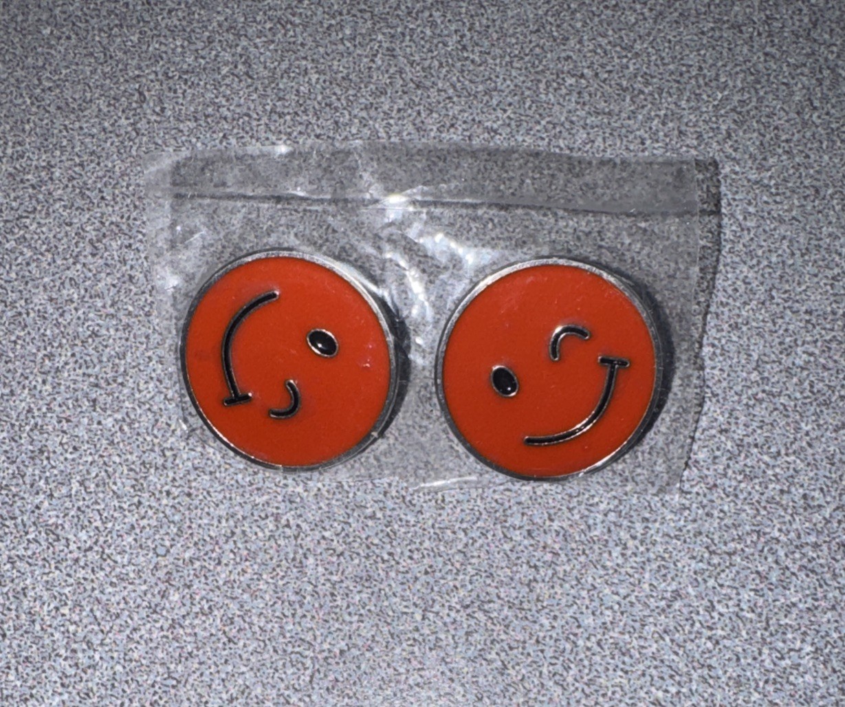 Orange Smiley Face Pin Wink Set Of 2 - 1 Inch