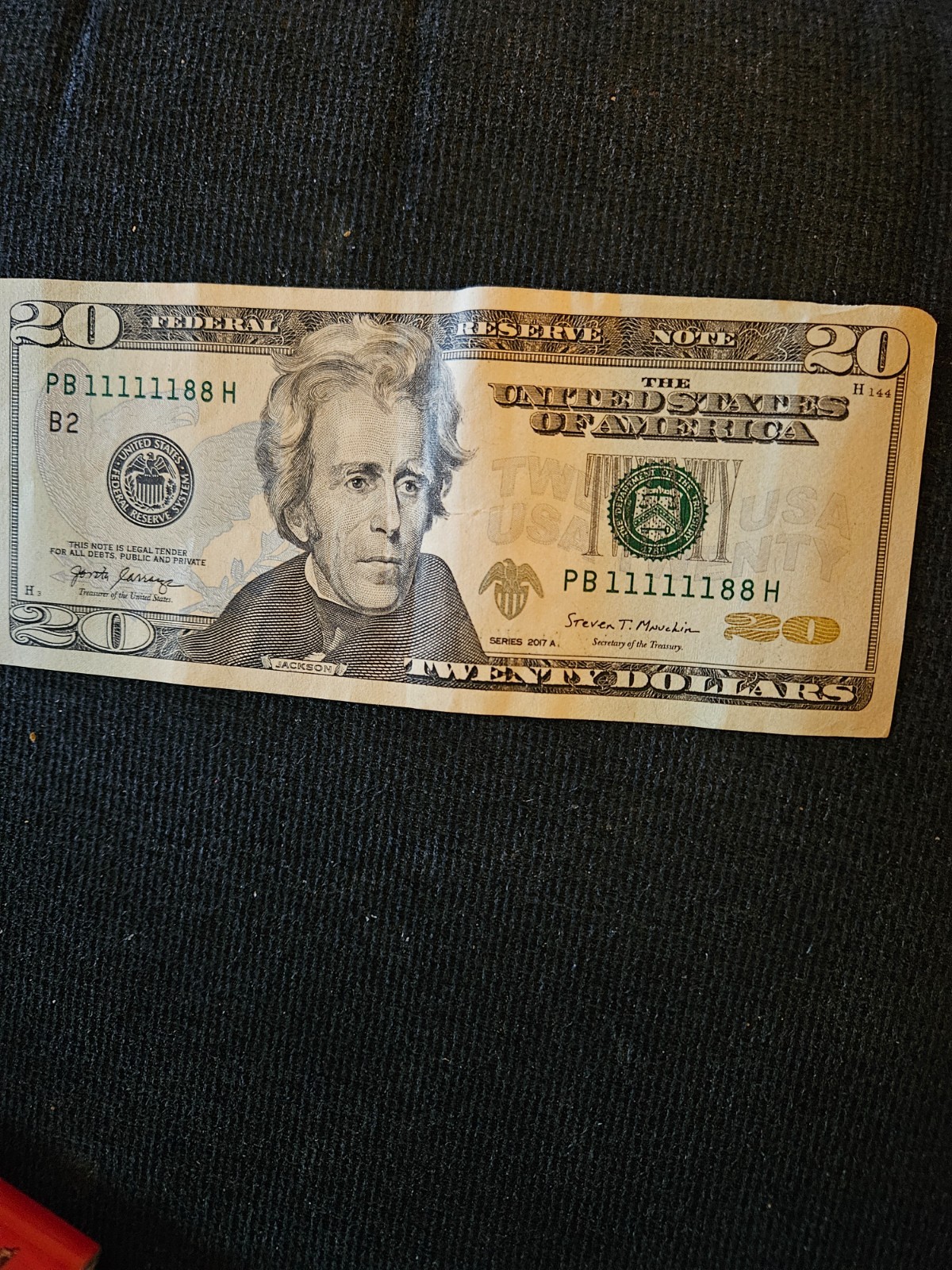 $20 fancy serial note pB11111188H for $125