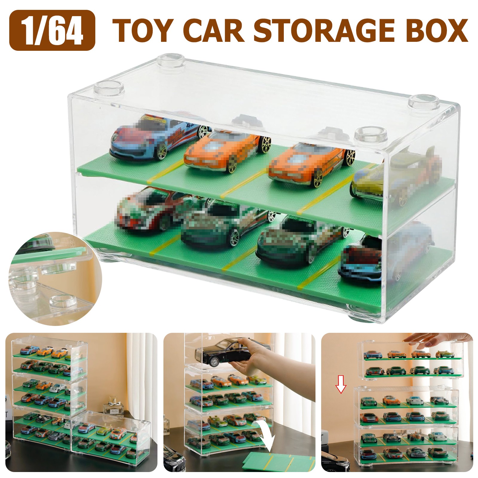 Stackable Clear Storage Box For Hotwheels 1:64 Model Car Display Case Organizer