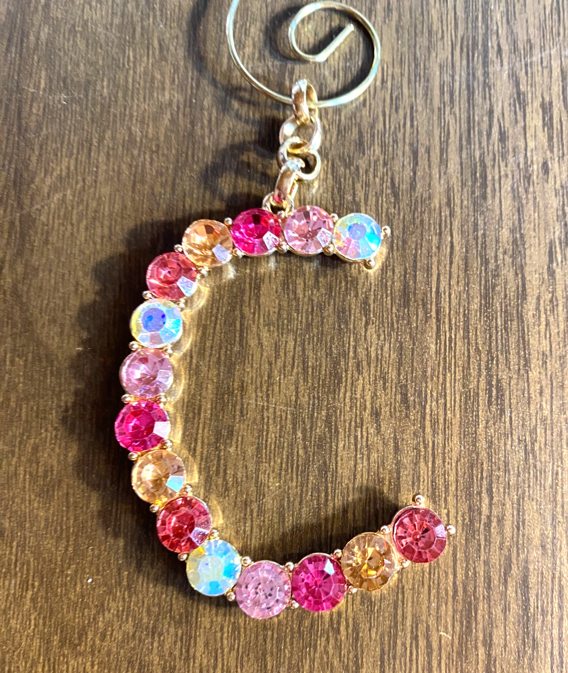 Monogram Initial Letter C Metal Rhinestone Christmas Ornament 2.5" NOS