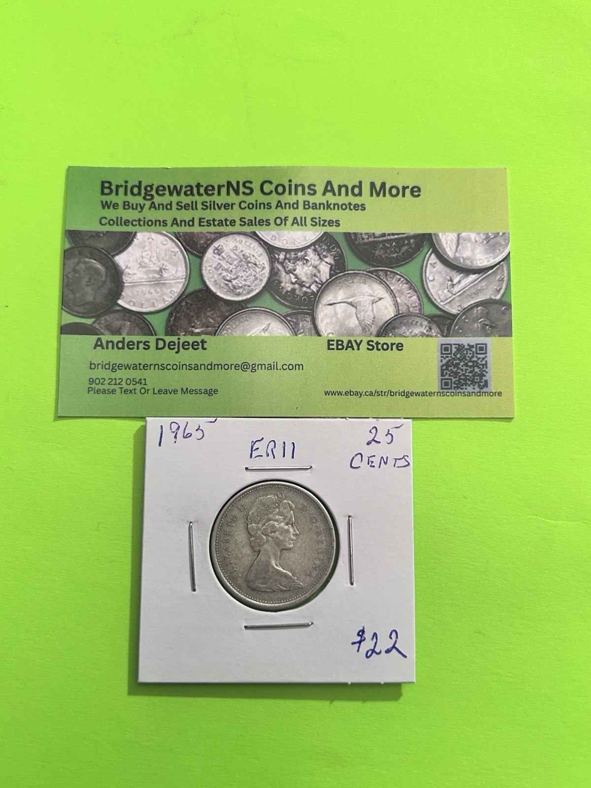 Canada 1965 Canadian Quarter. AG.  Queen Elizabeth II.   STARTING BELOW MELT