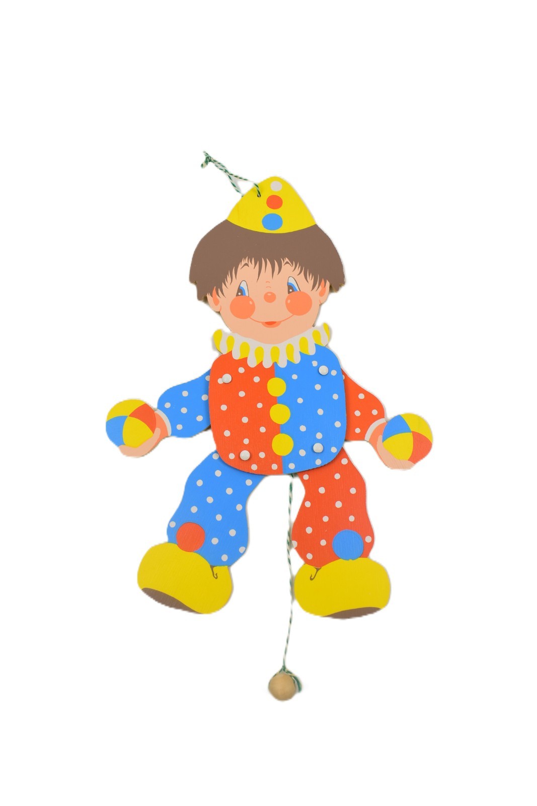 Vintage Grossmann German Wood Jumping Jack Clown Toy 16" Polka Dot HP Germany CE