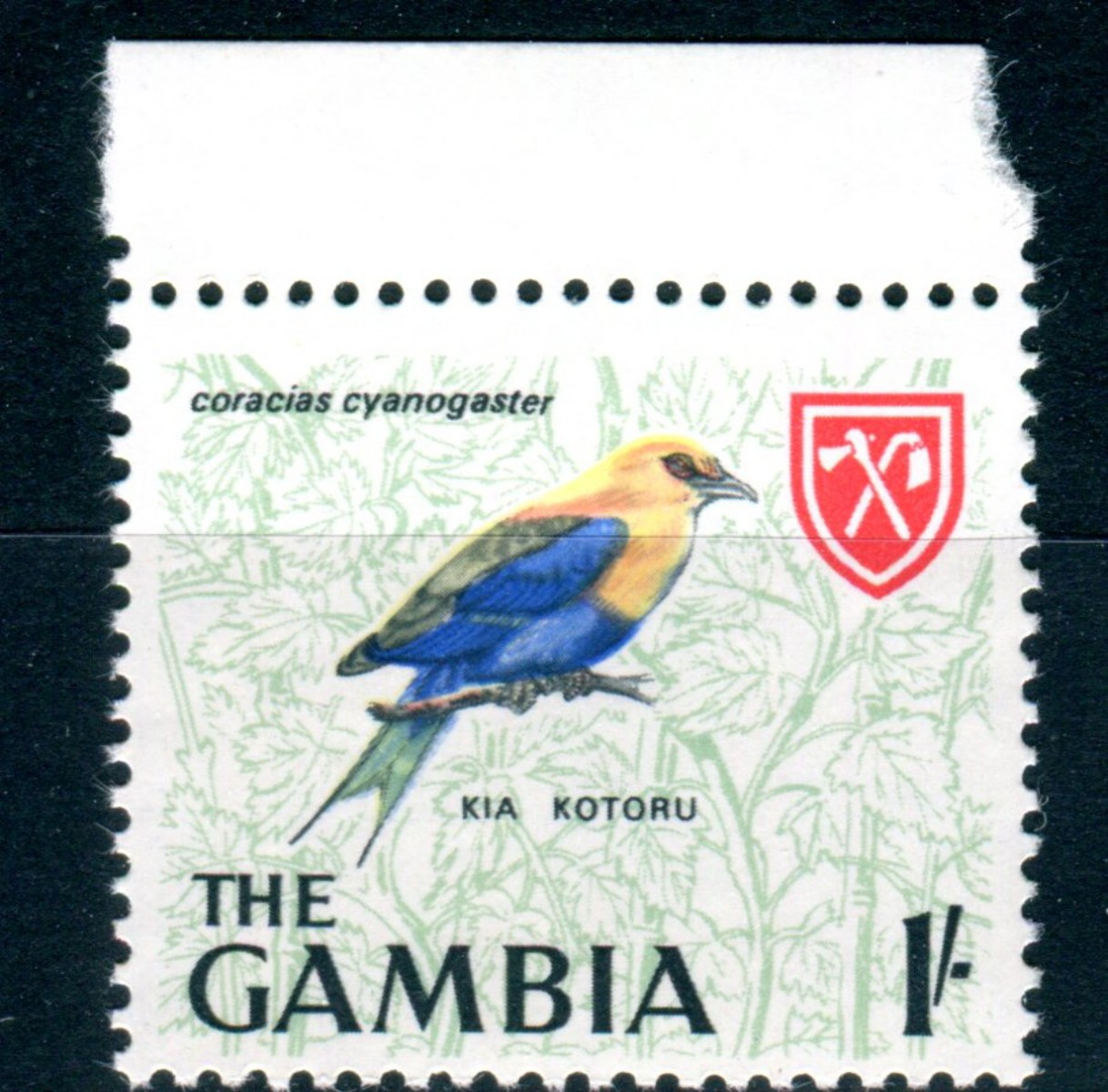 1966 Gambia 1s Bird Blue-bellied Roller (Coracias Cyanogaster) Mint Stamp