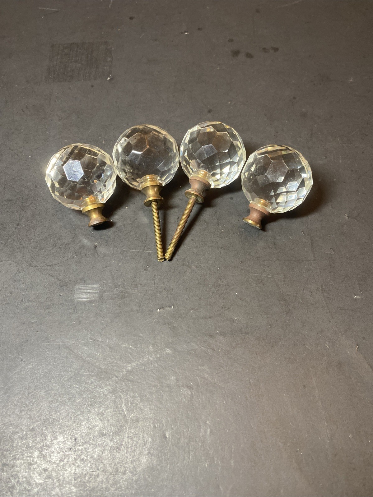 4 Vintage Clear Glass Round Prisms Door Handles Knobs Pulls 1 1/2” Diameter