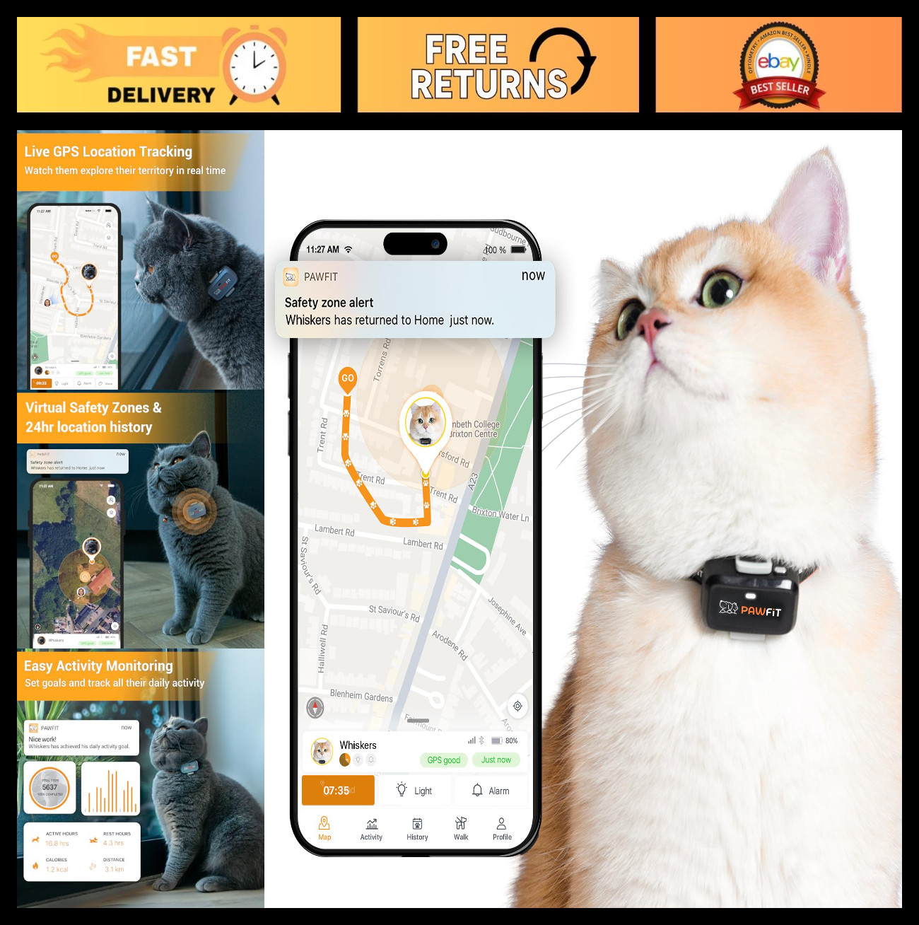 Ultra-Small 4g GPS Tracker for Cats | Real-Time Tracking & Activity Monitor | Sa