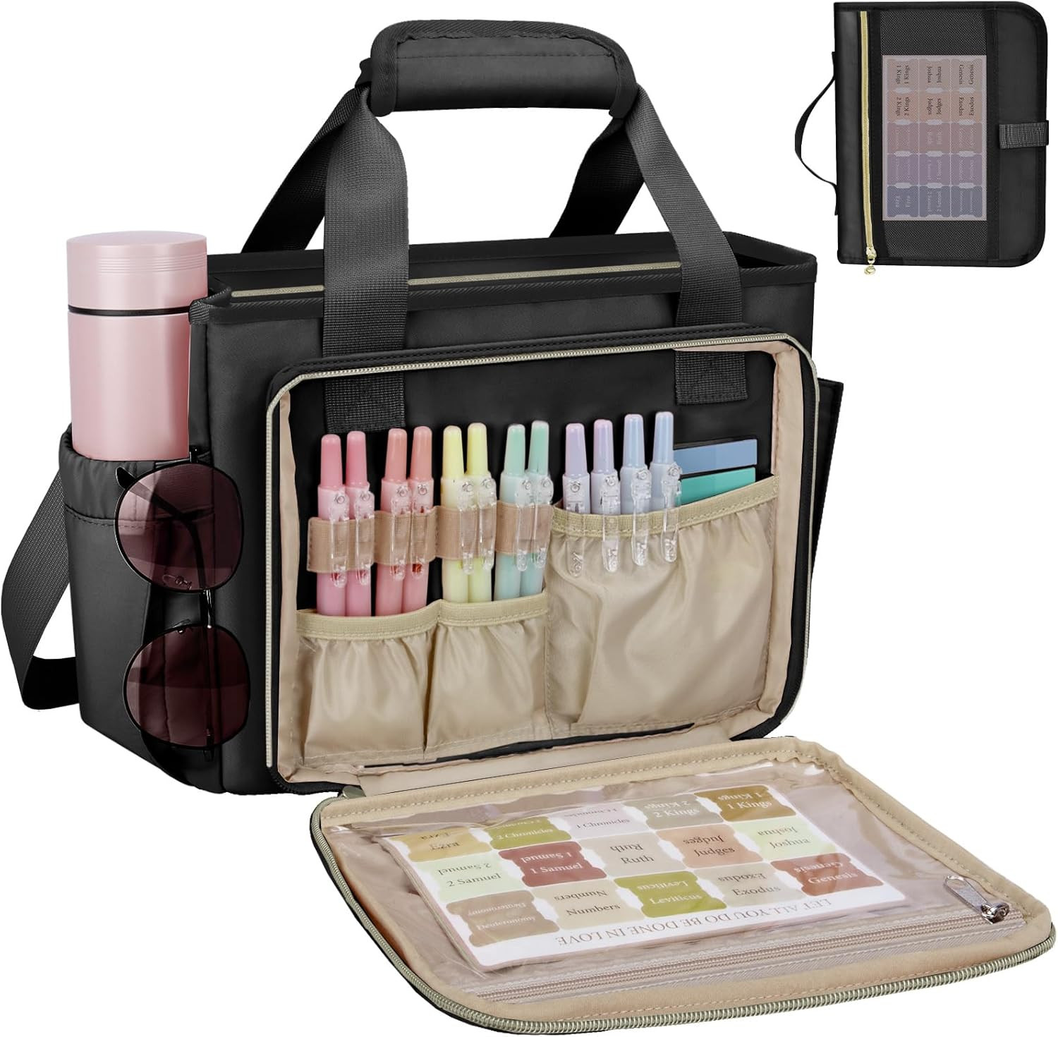 Women's Large Bible Cover with Pockets, Padded Tote for Church and Work