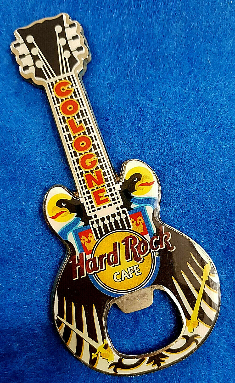 COLOGNE GERMANY DOUBLE HEADED EAGLE BOTTLE OPENER GUITAR MAGNET Hard Rock Cafe 