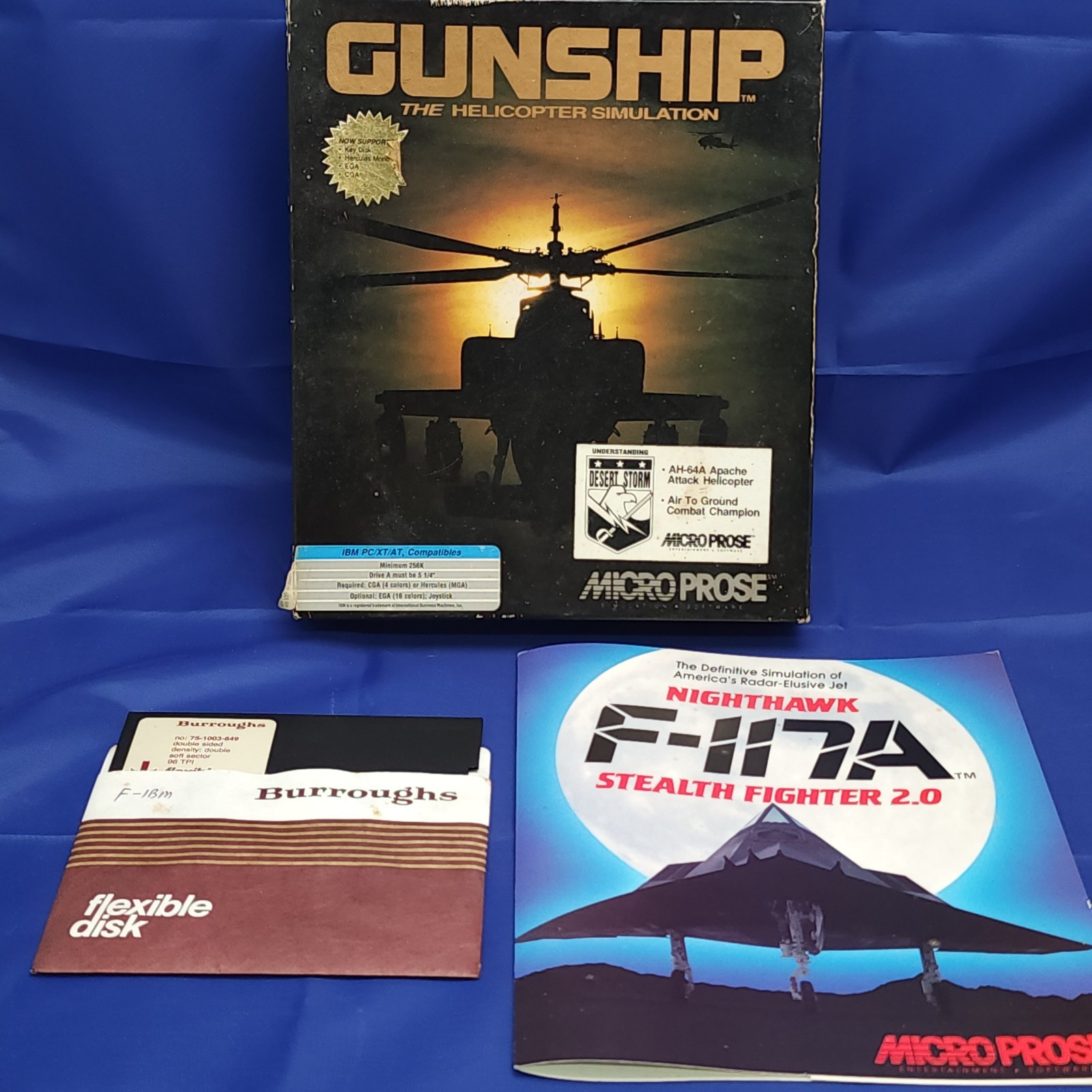 Gunship PC Big Box Game 1986 MicroProse AH-64 Apache Helicopter Sim 5.25" 🛩️⚔️