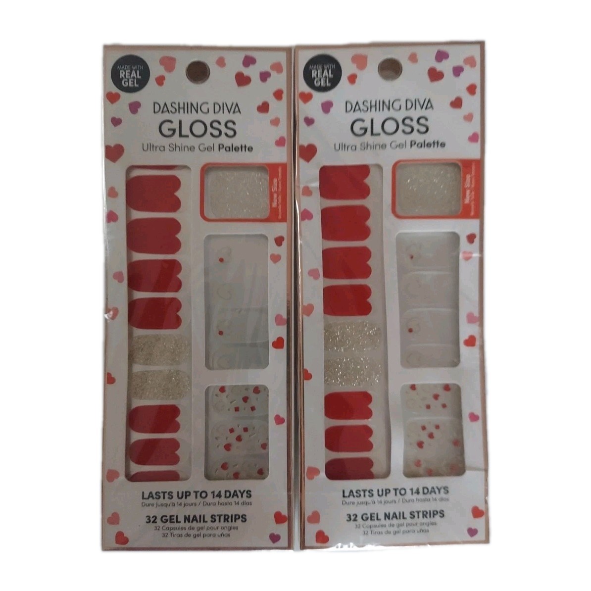2 Dashing Diva Gloss Ultra Shine Gel Palette. After Glow 32 Nail Strips Each. 