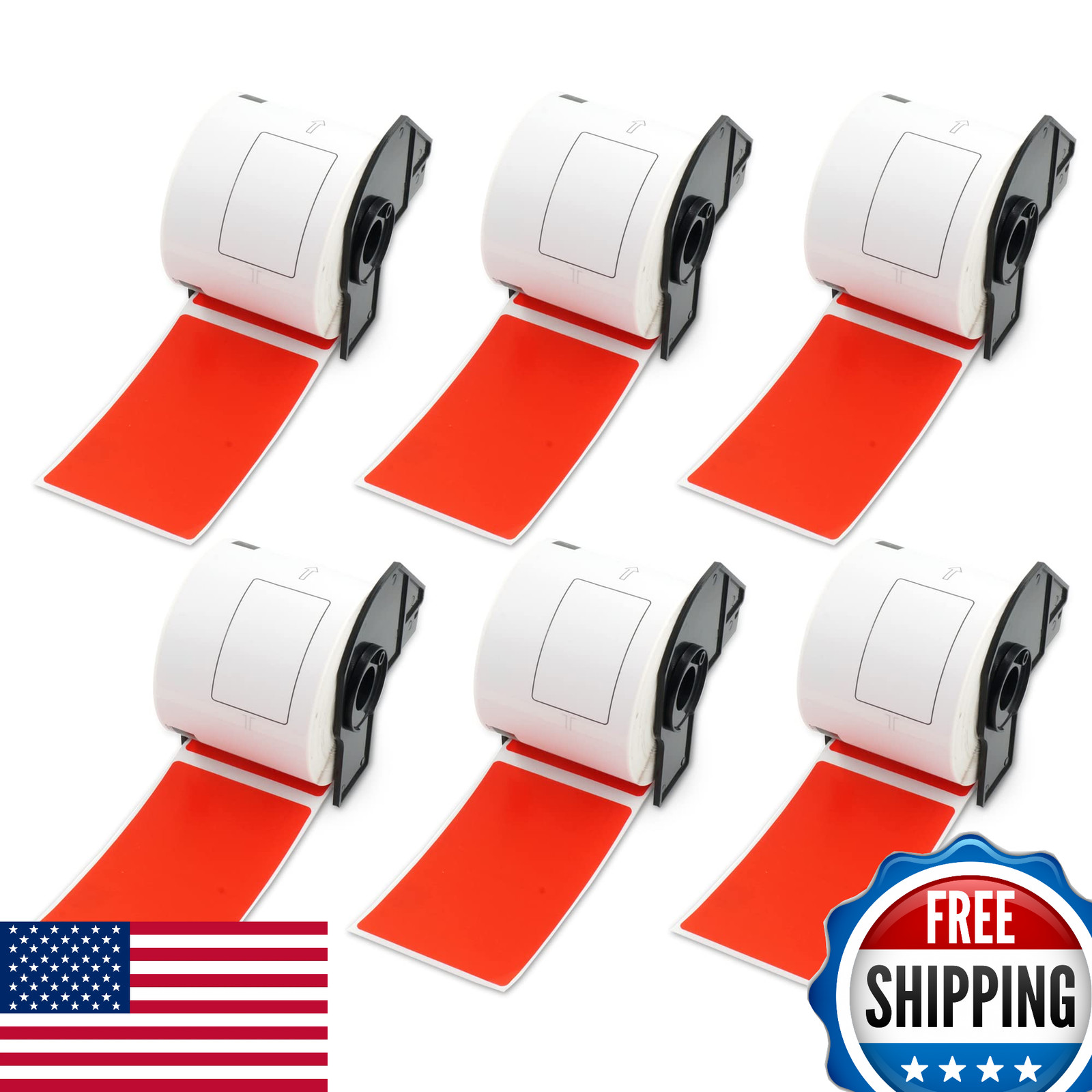 BETCKEY DK-1202 Labels: 6 Rolls, 2.4"x3.9" Black on Red for Brother QL Printers