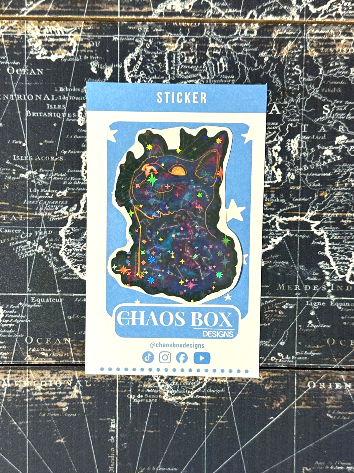 Holographic Constellation Cat - 3 Inch Vinyl Stickers - by chaosboxcat