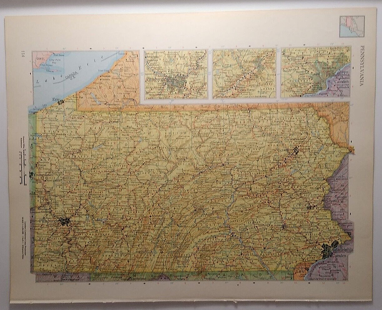 Vintage PENNSYLVANIA Atlas Map 1962 MSM Rand McNally Cosmopolitan World Atlas