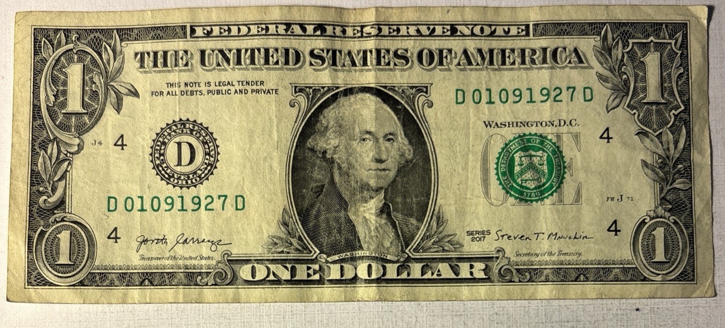 BIRTHDAY/ANNIVERSARY $1.00 CURRENCY Circulated Note 01-09-1927