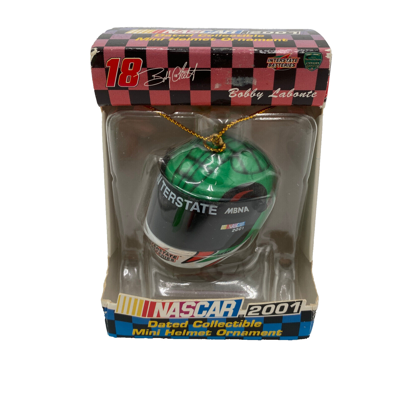 Nascar Christmas Ornament 18 Bobby Labonte 2001 NIB Mini Helmet Collectible