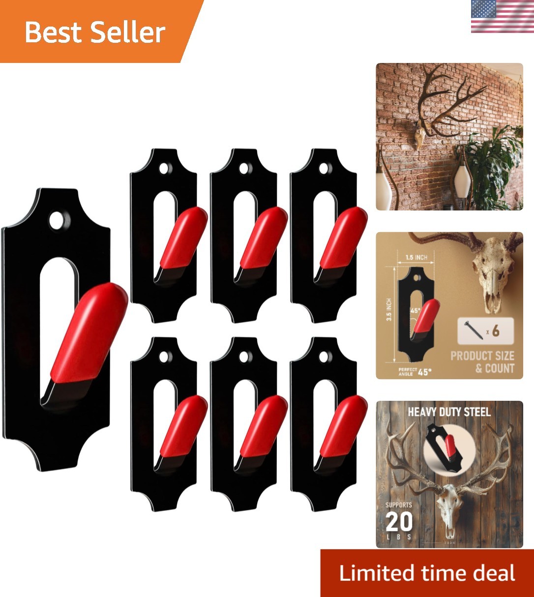 Red 6 Pack Heavy Duty Animal Skull Hangers with Easy Installation & Protection